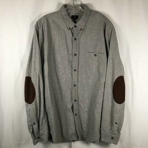 J. Crew Shirt Mens Sz XL Gray Cotton Flannel Elbow Patch Long Sleeve Button Down